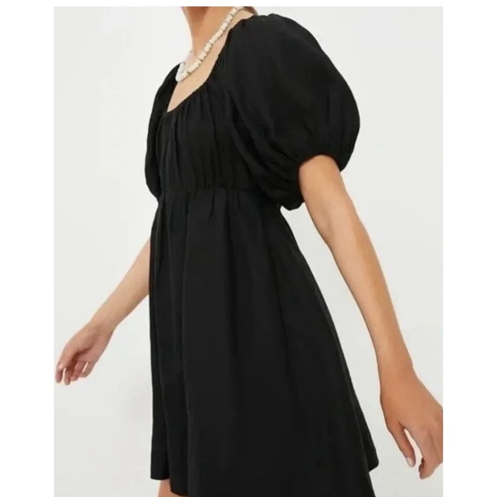 Pomander Place Ares Dress Linen Puff Short Sleeve Mini Black Size Medium